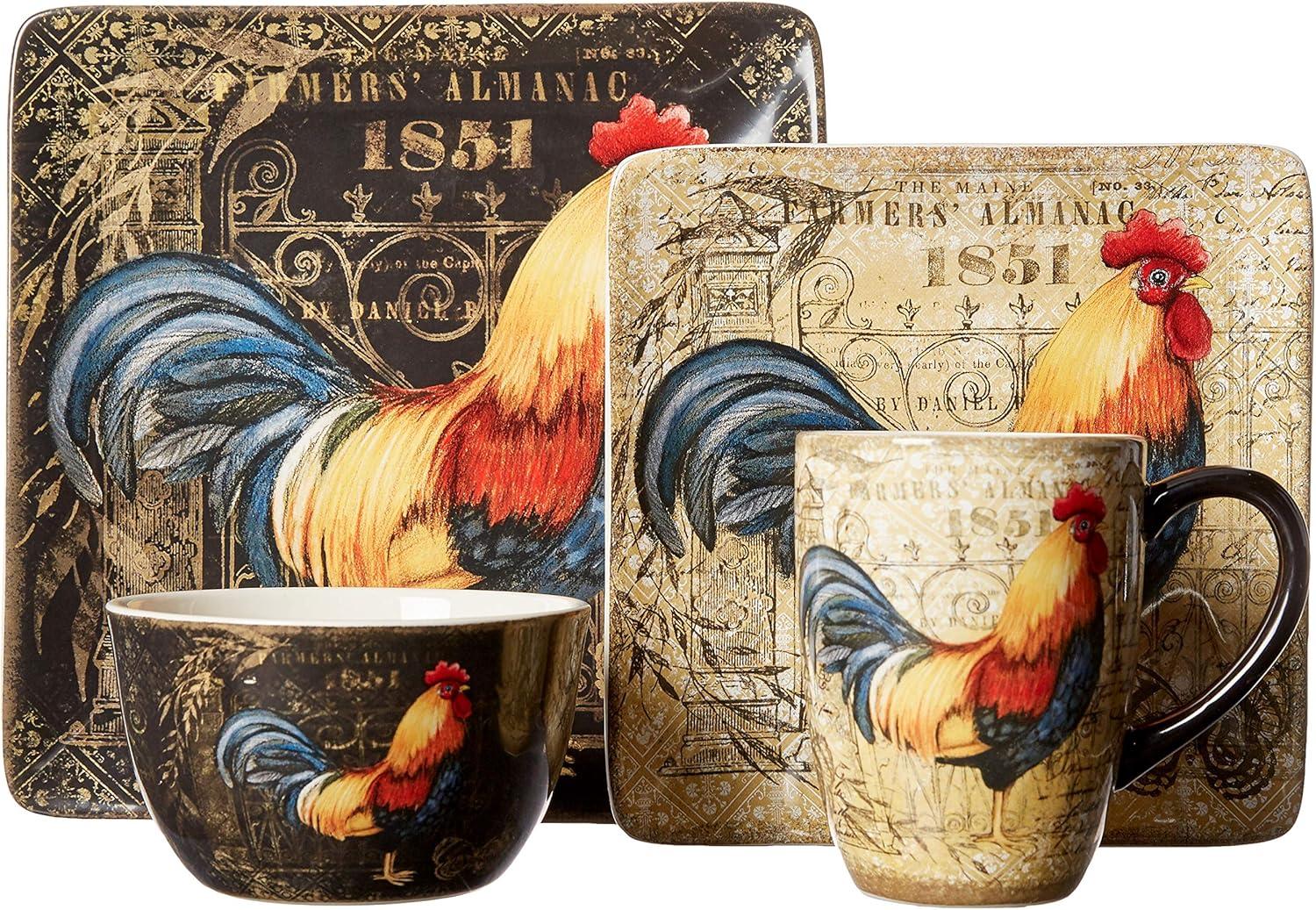 Certified International Gilded Rooster Dinnerware.Tabletop, One Size, Multicolor