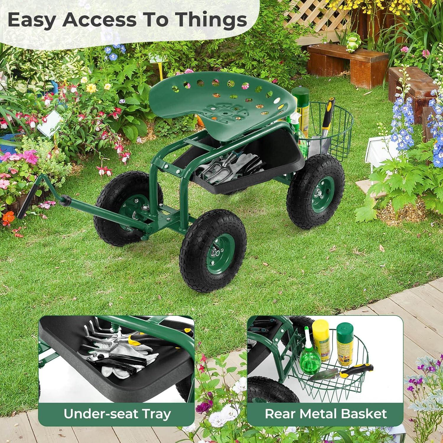 Spaco 4-Wheel Rolling Garden Cart Work Seat, Wagons Carts, Carts with Wheels, Utility Cart