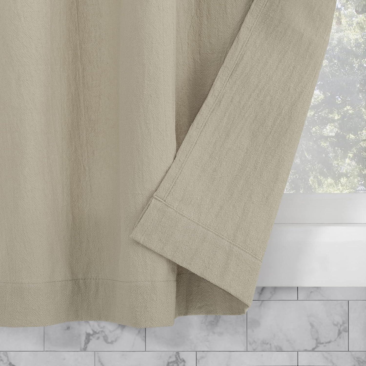 2pc 52"x45" Archaeo Washed Cotton Twist Tab Cafe Curtain Tier Pair Oatmeal: Kitchen Curtains, 45 Inch Long, Solid Beige
