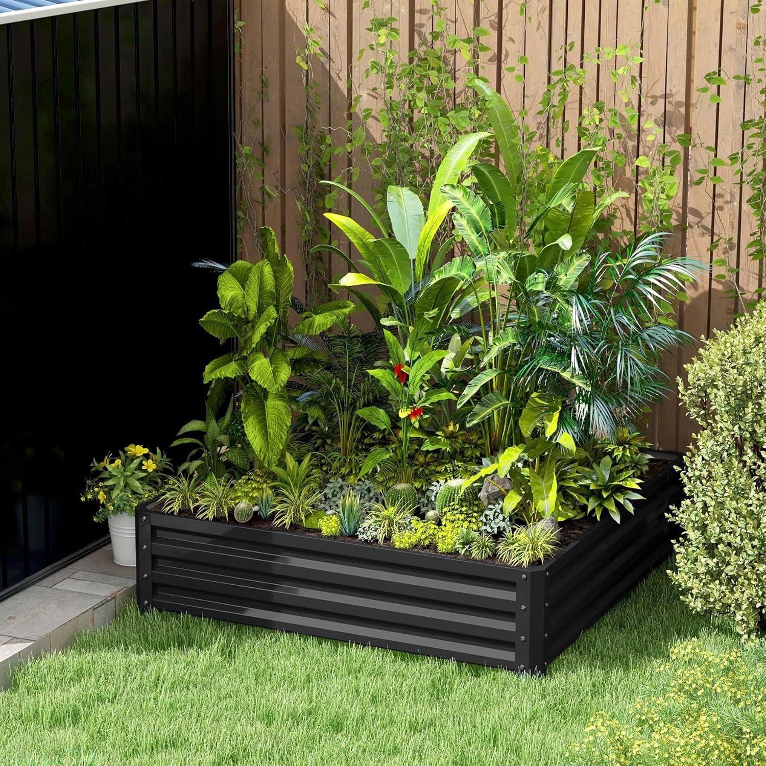 Outsunny 4' x 4' x 1' Galvanized Raised Garden Bed, Planter Raised Bed with Steel Frame for Vegetables, Flowers, Plants and Herbs, Gray