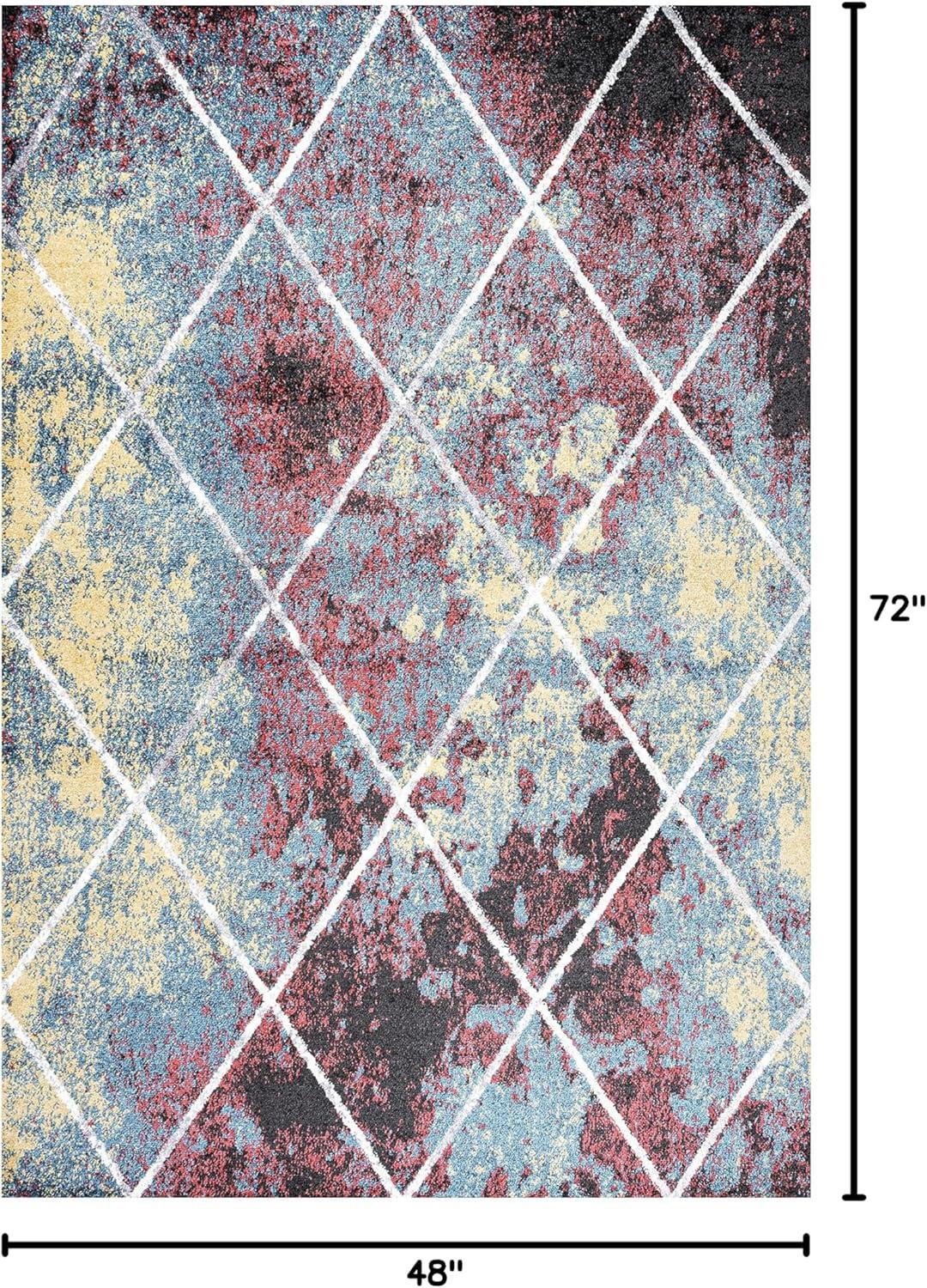 4'x6' Cole Minimalist Diamond Trellis Area Rug, Multi/White - JONATHAN Y