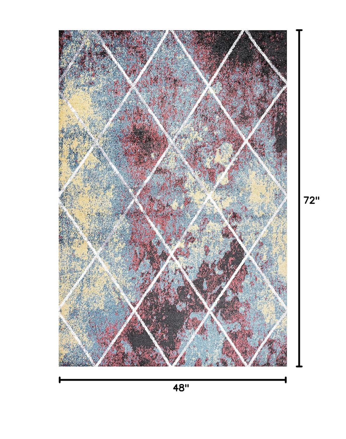 4'x6' Cole Minimalist Diamond Trellis Area Rug, Multi/White - JONATHAN Y