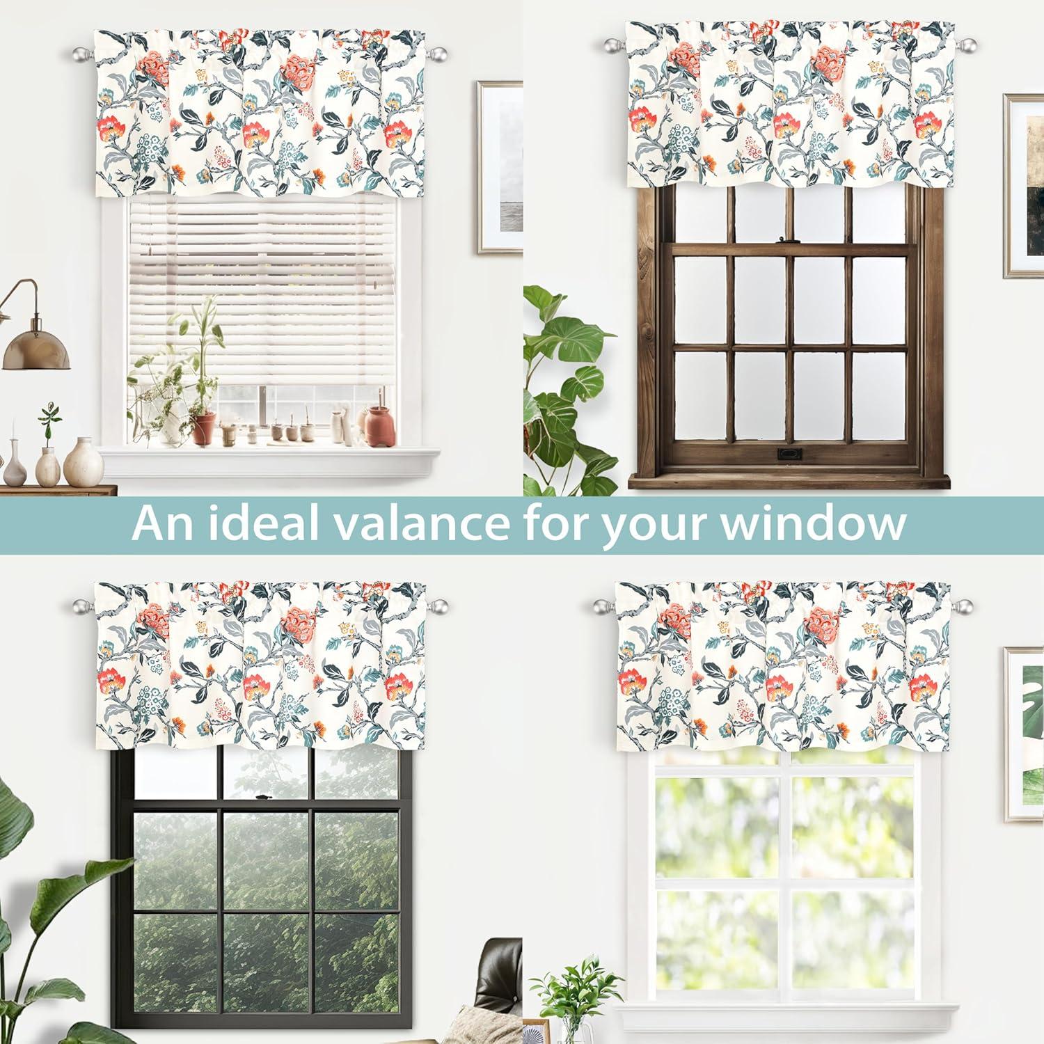 DriftAway Ada Floral Lined Thermal Insulated Room Darkening Blackout Grommet Window Curtains, 2 Panels, 52" x 72", Ivory Orange Teal