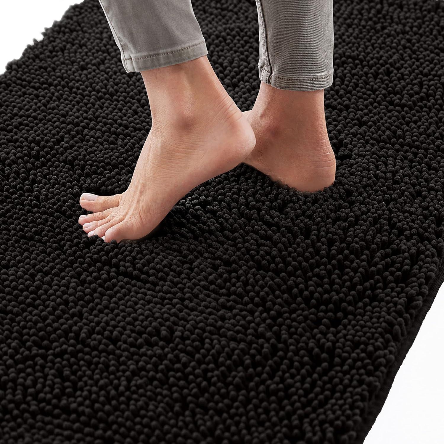 Gorilla Grip Chenille Bath Rug 24x17, Rubber Backing Quick Dry Washable Microfiber Mats, Black