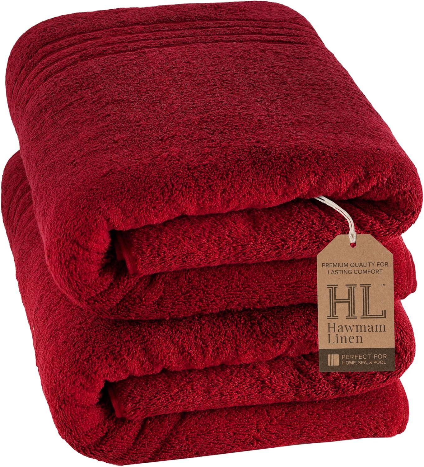 Hammam Linen Burgundy Jumbo Large Bath Sheets Towels 2-Pack Soft and Absorbent, Premium Quality 100% Cotton Towels