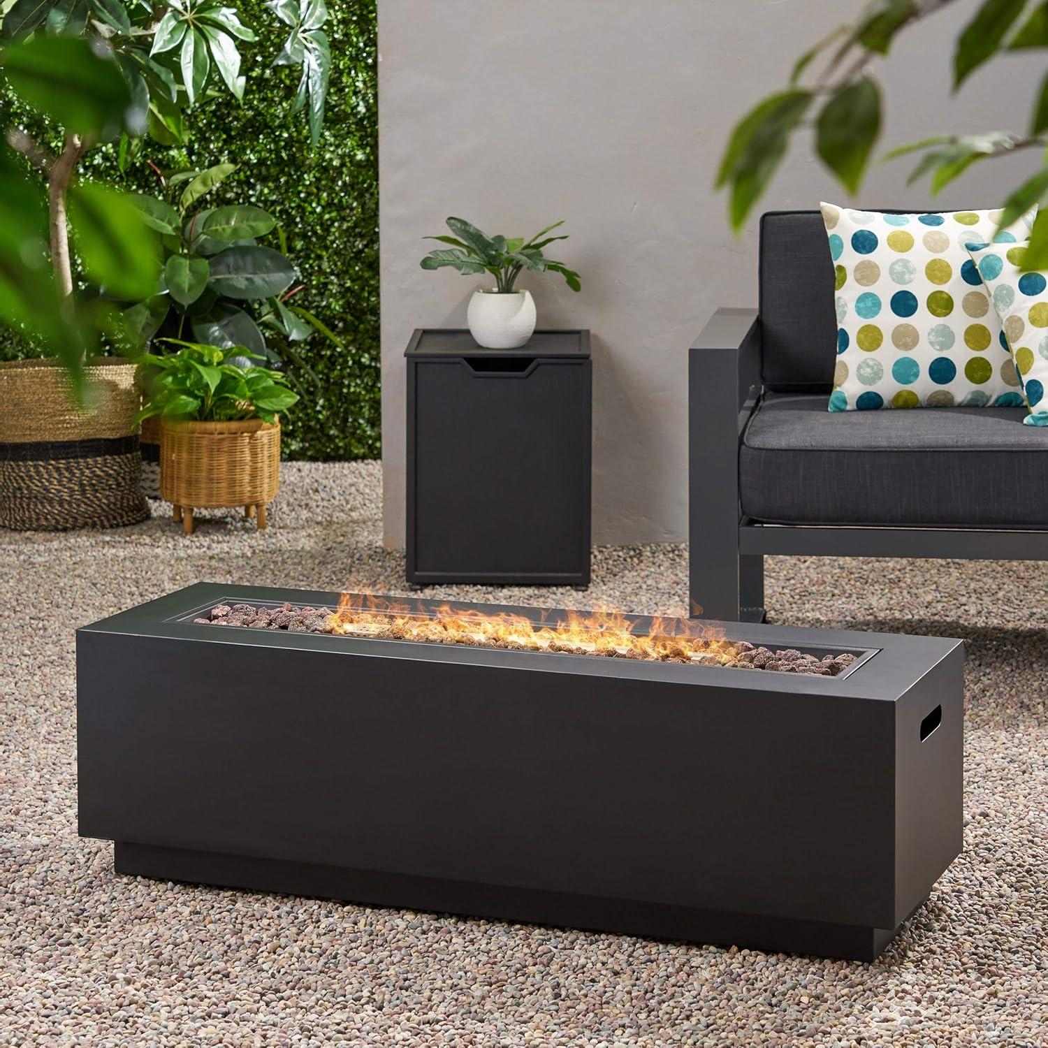 GDF Studio Jasmine Outdoor 50,000 BTU Rectangular Fire Pit with Tank Holder, Dark Gray