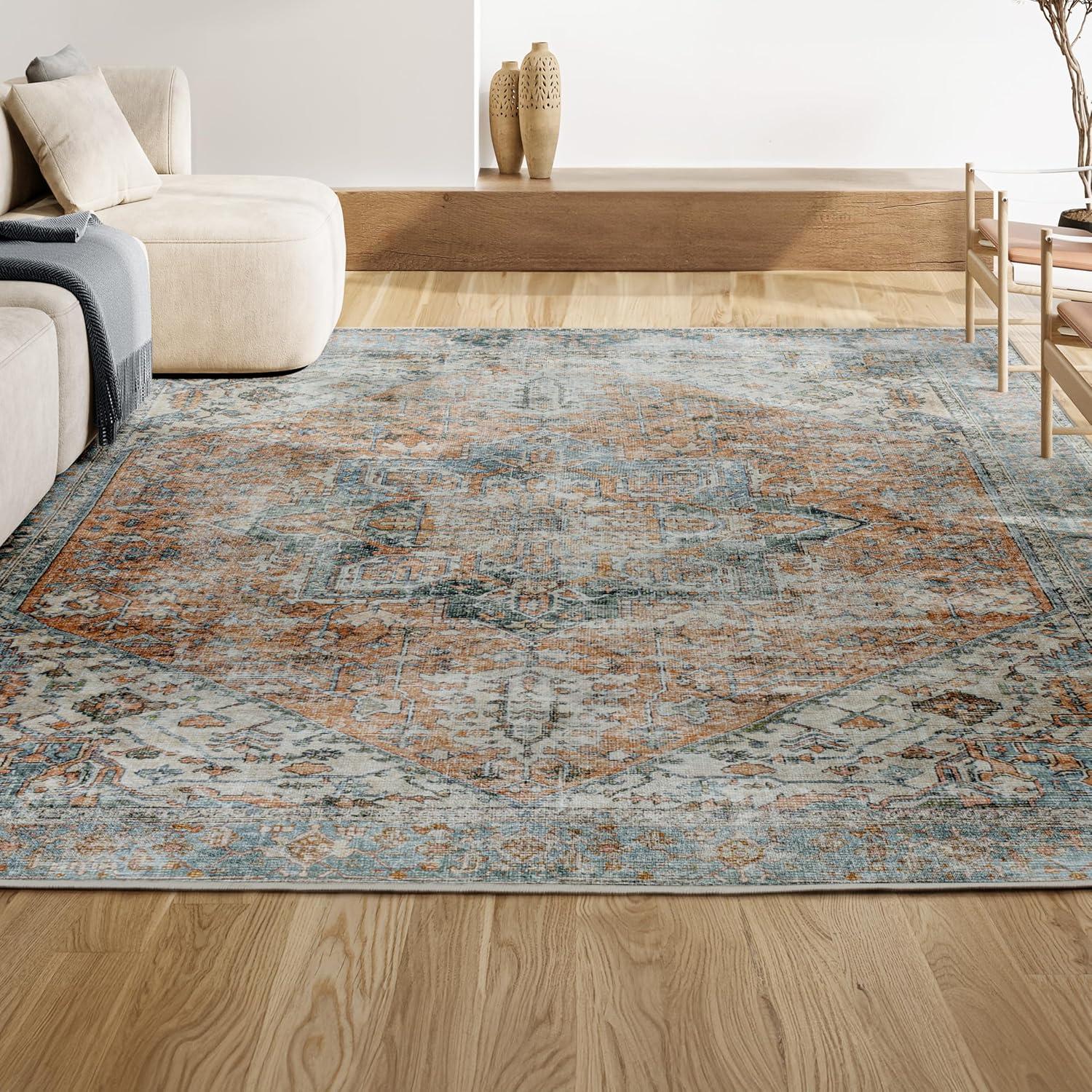 Armae Distressed Medallion Chenille Machine-Washable Indoor Area Rug -JONATHAN Y