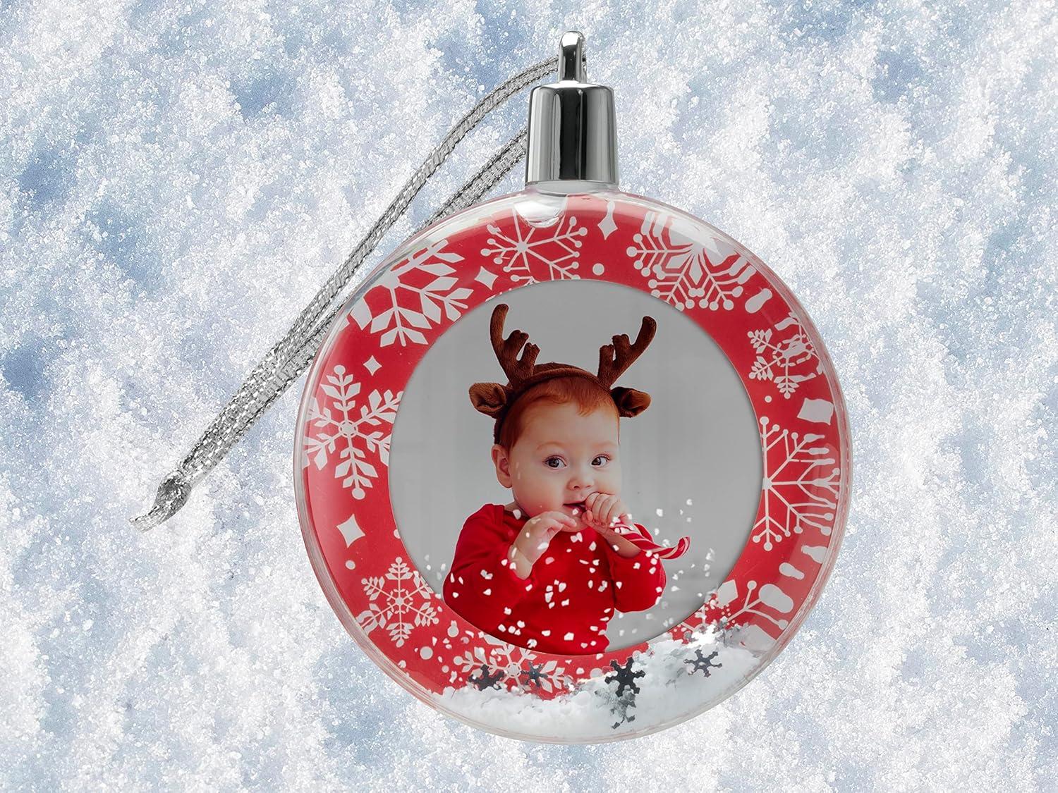 Fine Photo Gifts Red Border Round Snow Globe 2.25" Photo Ornament