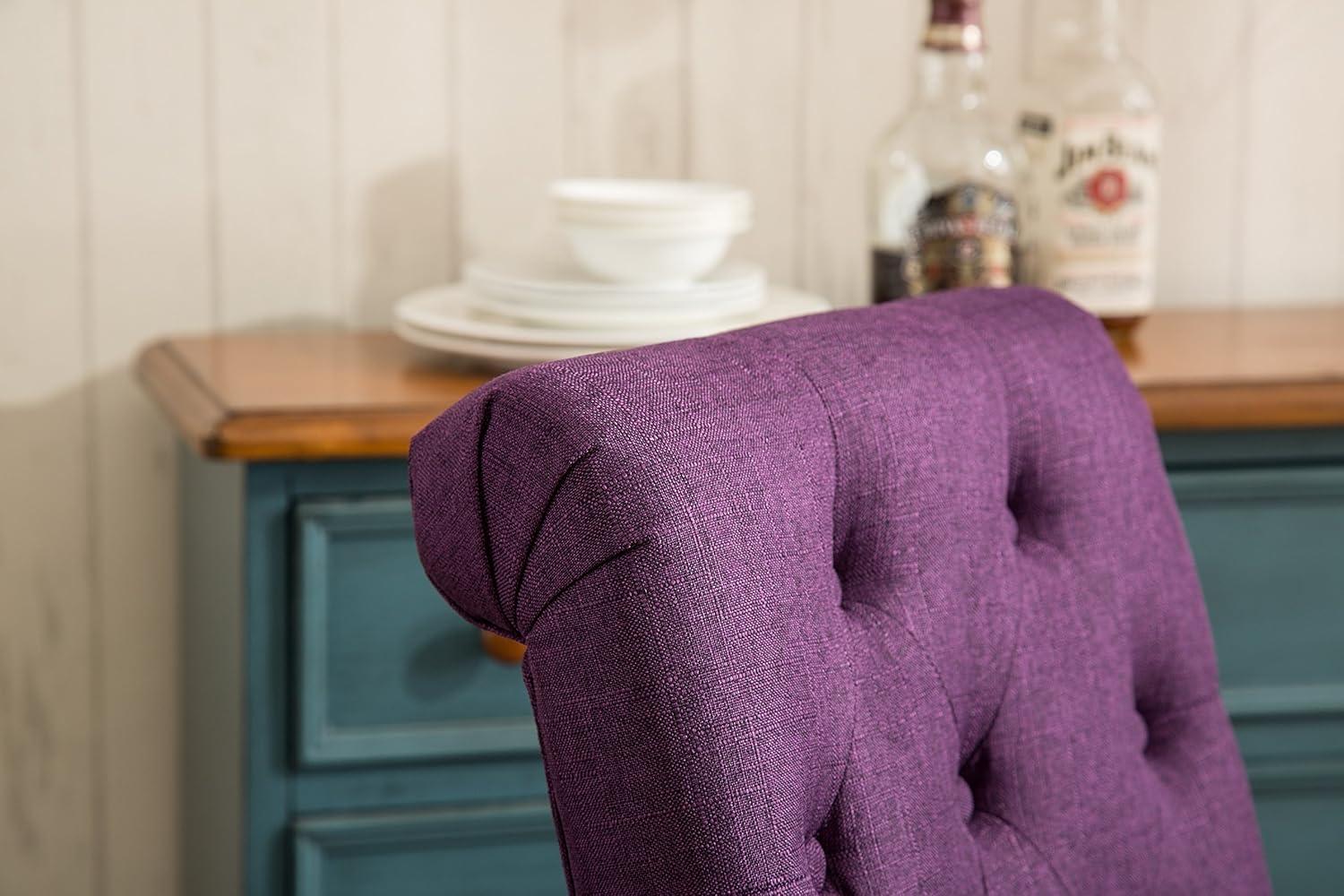 Roundhill Furniture Habit Solid Wood Tufted Parsons Dining Chair, Purple, Set of 2