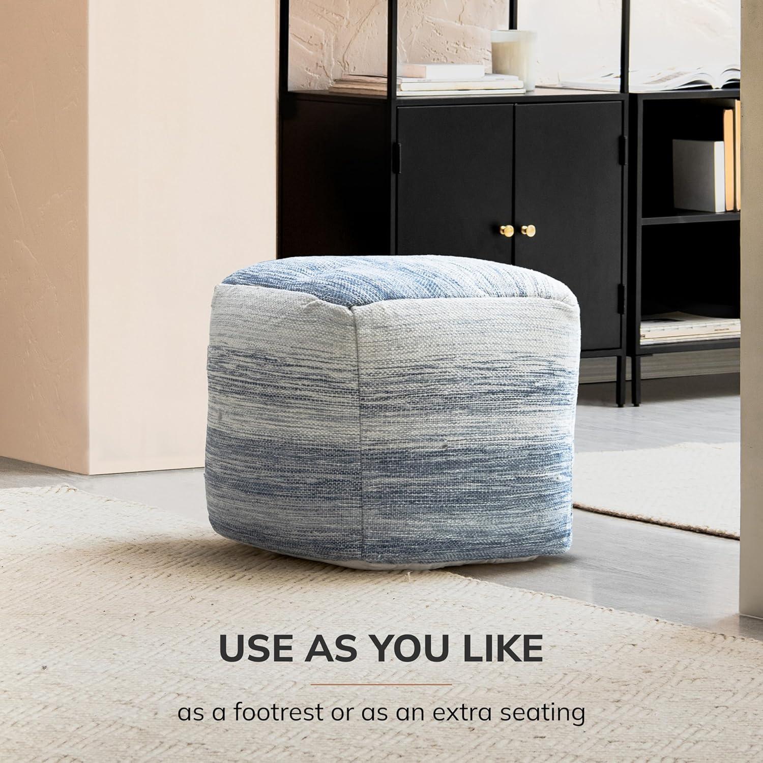 Halifax Pouf Ottoman Blue/Ivory - Anji Mountain: Rectangle, Unupholstered, Spot Clean, No Assembly Required