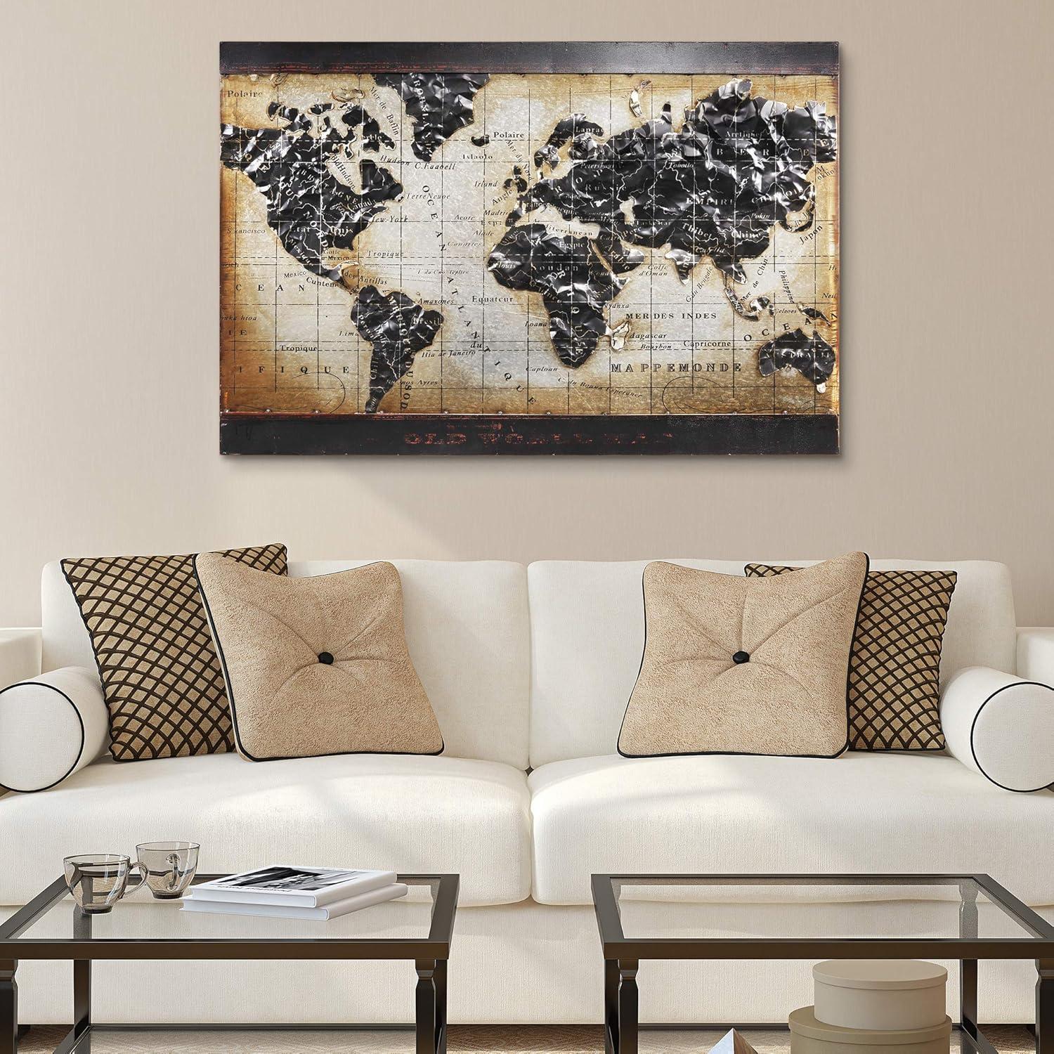 48" x 32" Hand Painted Iron World Map Wall Sculpture