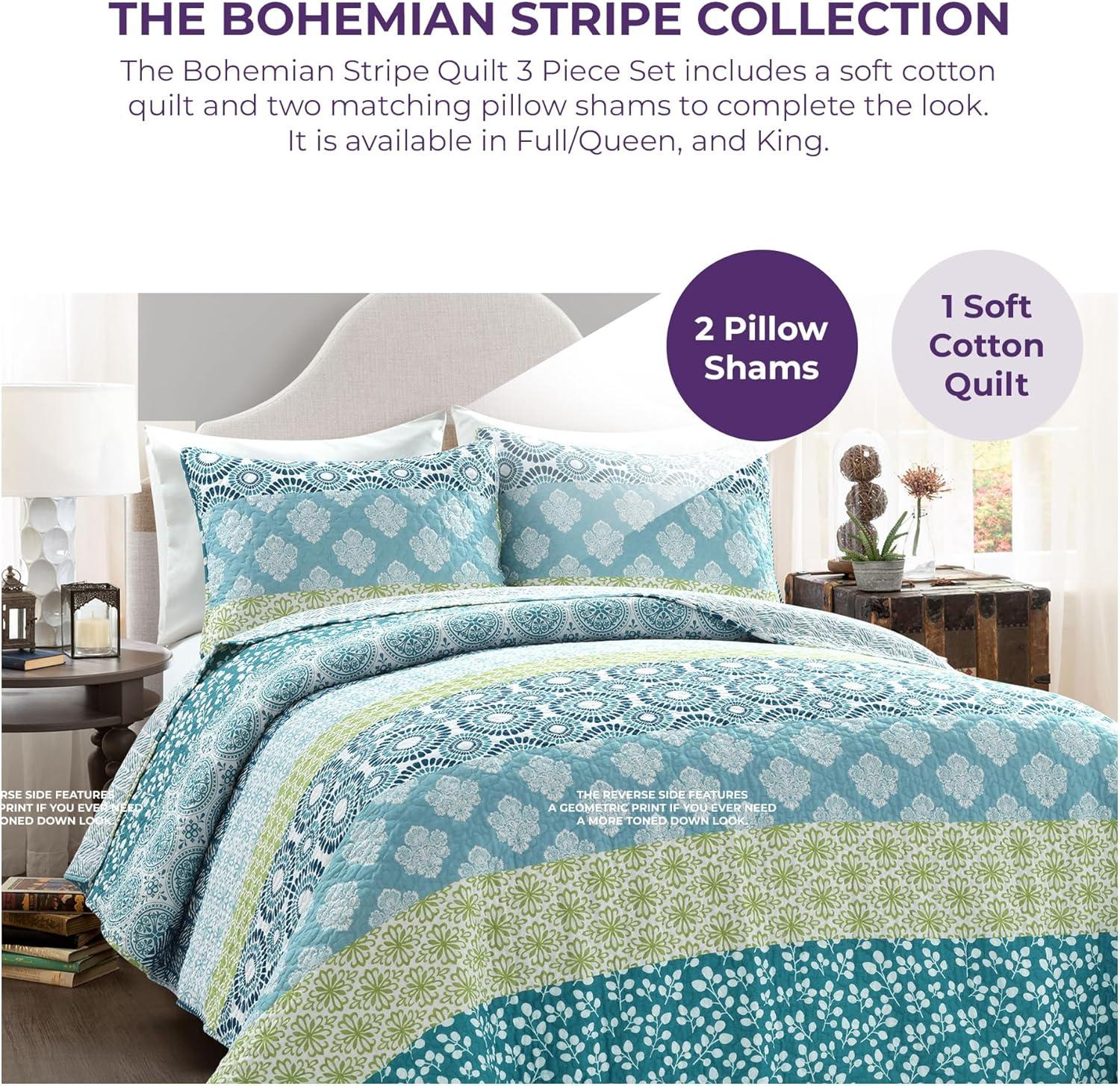 Lush Decor Bohemian 100% Cotton Reversible 3-Piece Quilt Set