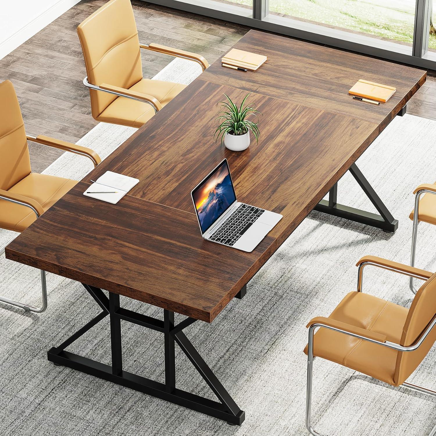 Tribesigns 6FT Conference Table, 70.86 L x 31.49 W x 29.52 H Inches Rectangle Meeting Room Table, Rustic Wood Seminar Table Executive Desk for Office, Conference Room (White)