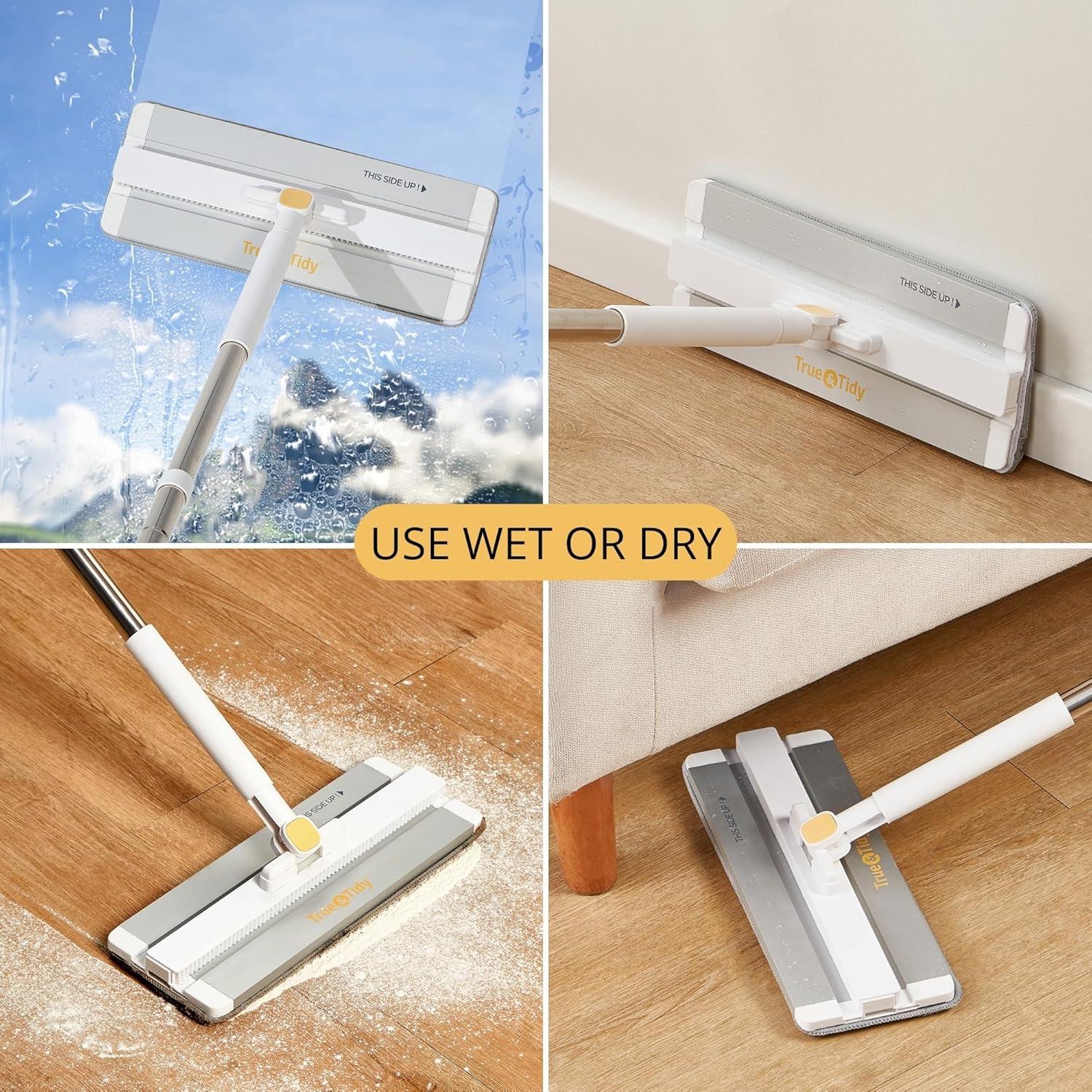 True & Tidy® TrueClean Mop & Bucket Spin Mop Pump System, Patent Pending 3 Compartments Separate Clean & Dirty Water, Hands-Free Self-Wringing Aluminum Head, Machine Washable Pads, in Gift Box