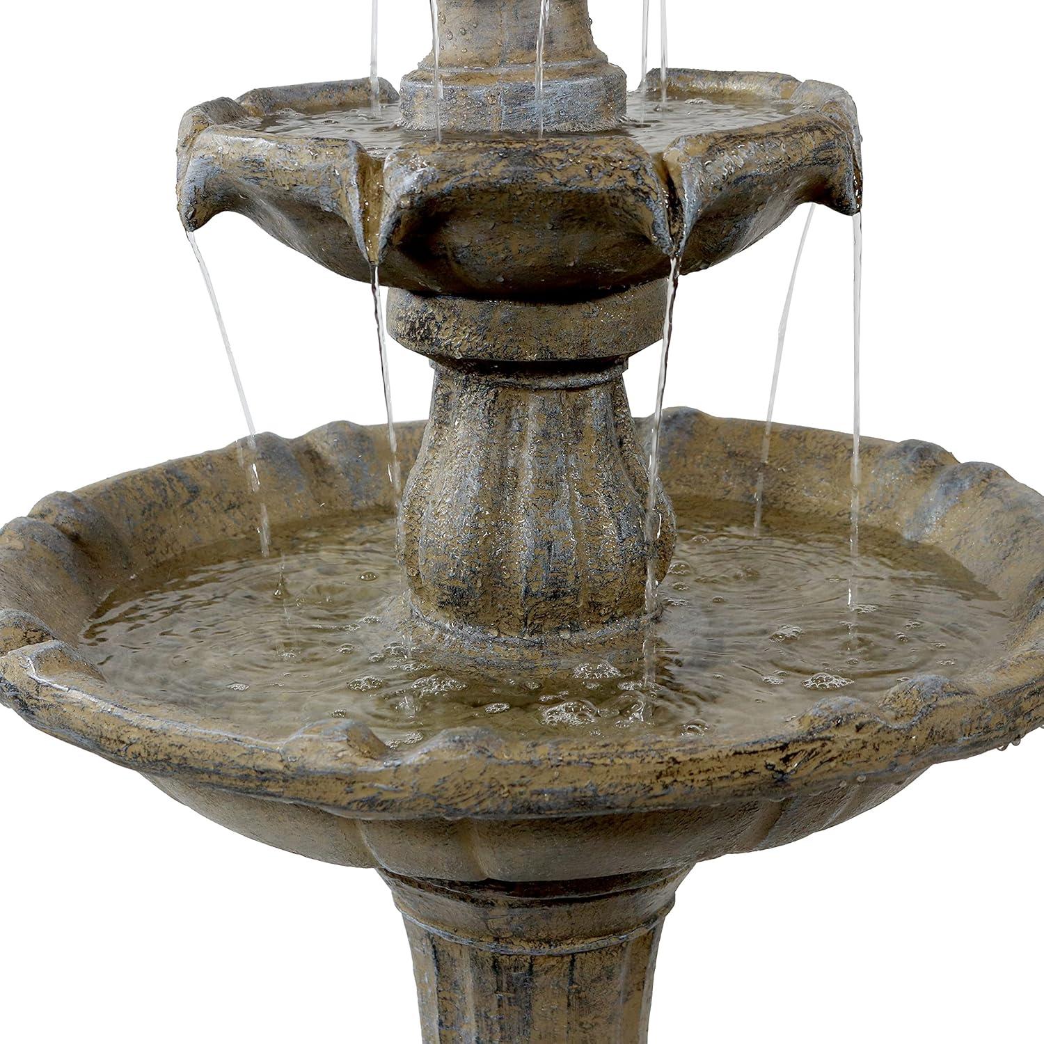Sunnydaze Outdoor 2-Tier Pineapple Solar Powered Water Fountain with Battery Backup and Submersible Pump - 46" - Earth Finish