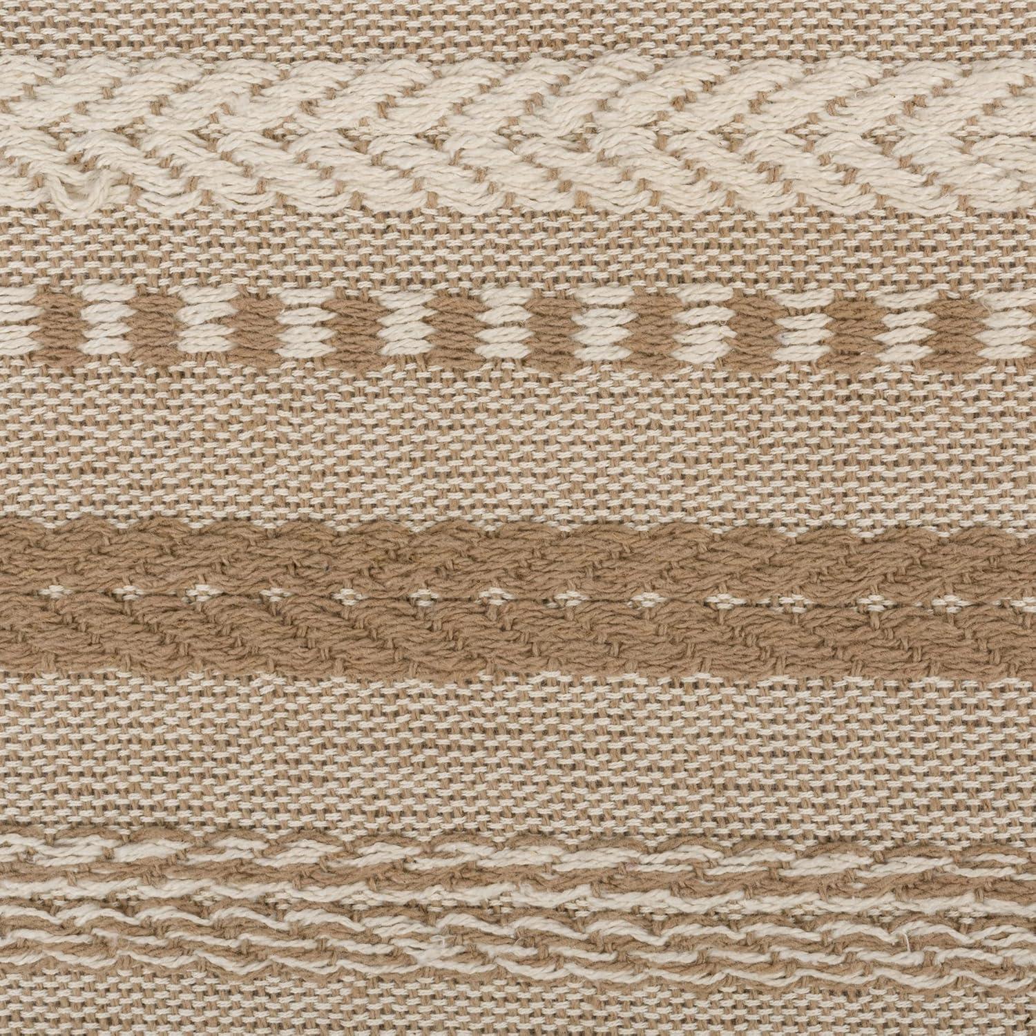 Design Imports  Braided Stripe Jacquard Fringe Table Runner, 15X72", Stone