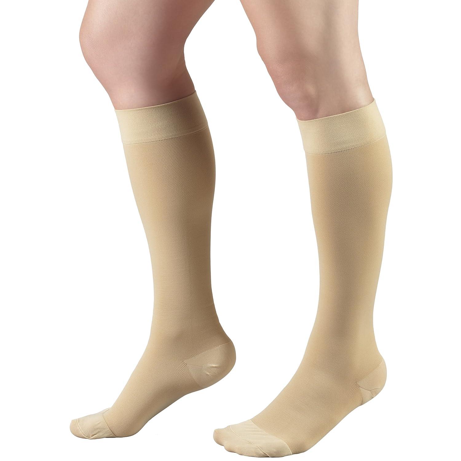Truform 20-30 mmHg Compression Stockings for Men and Women, Knee High Length, Closed Toe Beige Medium