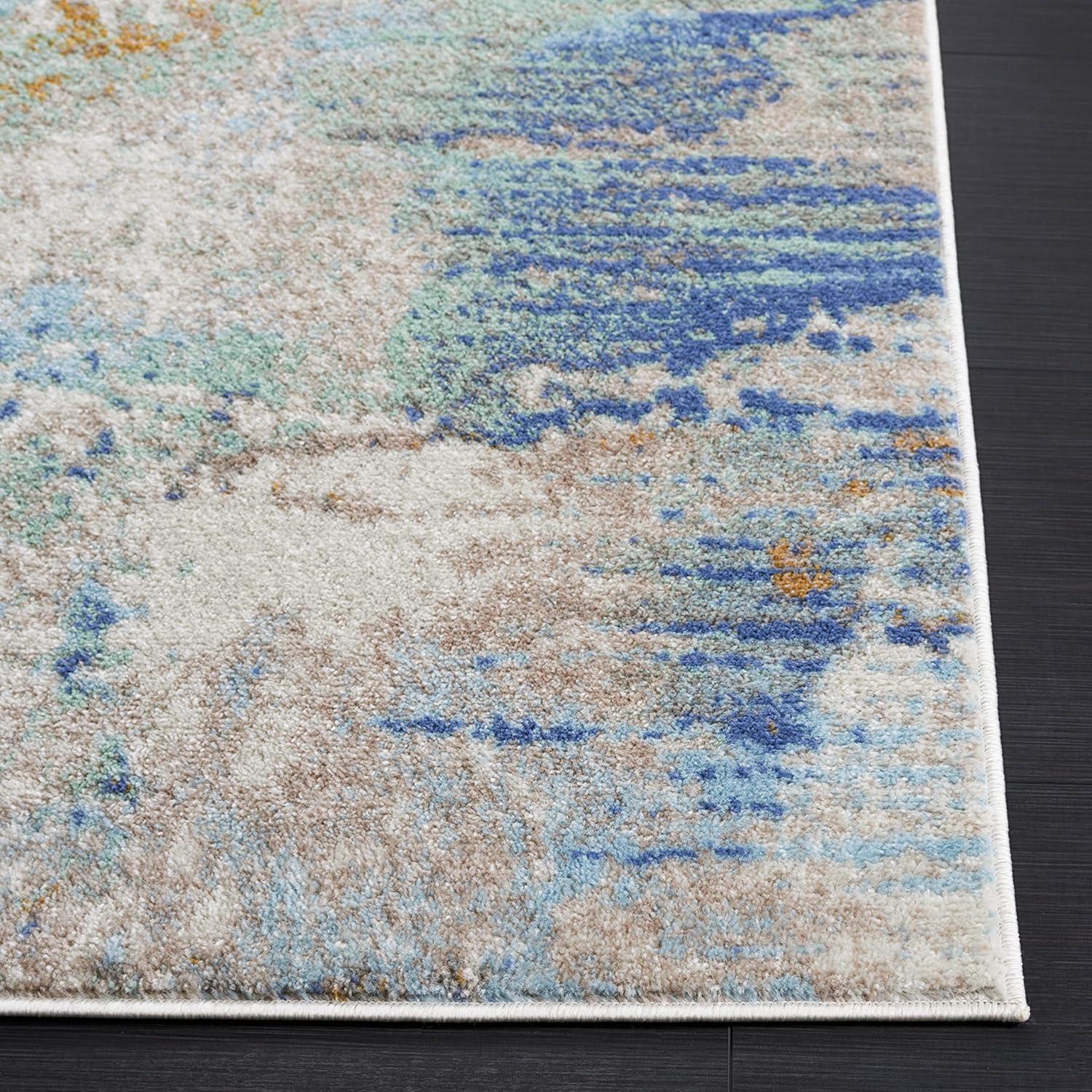 Contemporary Blue-Green Synthetic Rectangular Rug, 9' x 12'