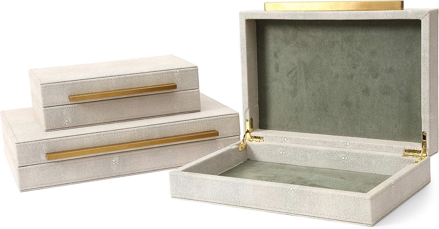 Ivory Faux Leather Rectangular Jewelry Organizer Set