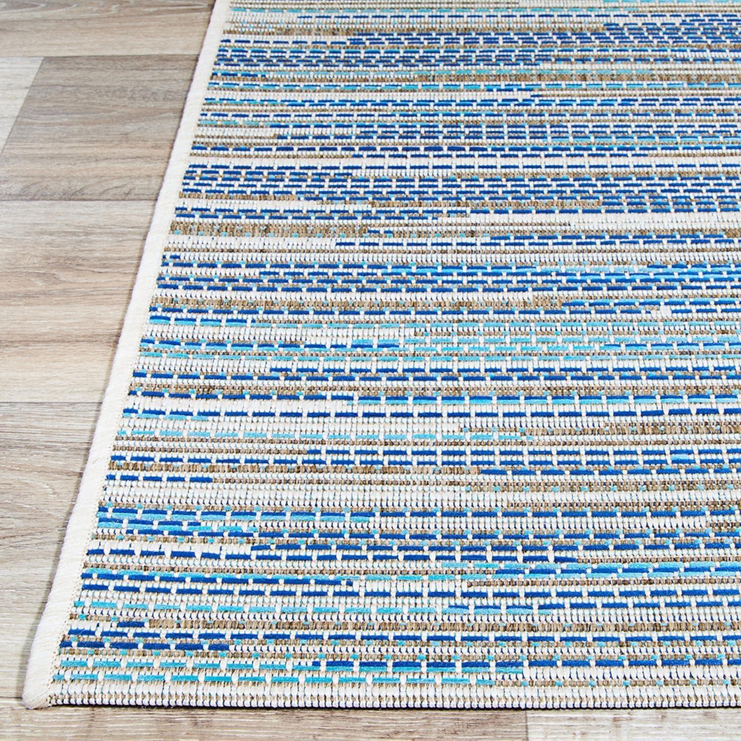 Monaco Sand and Azure Stripe 5' x 7' Indoor/Outdoor Rug