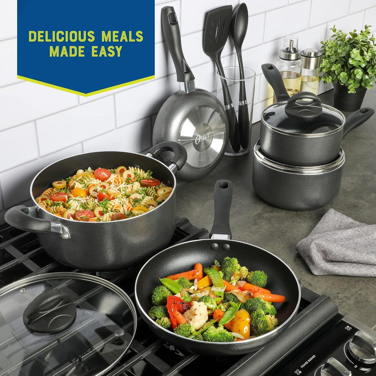 Oster 10 Piece Non Stick Cookware Set in Charcoal Grey