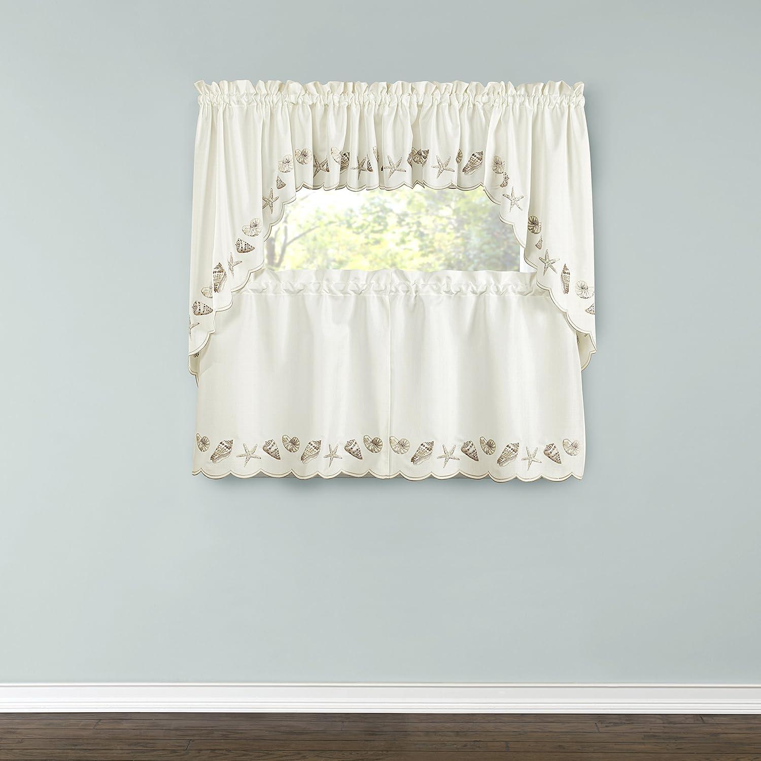 BELLE MAISON USA, LTD. SEASHELLS EMBROIDERED VALANCE 58” X 12”