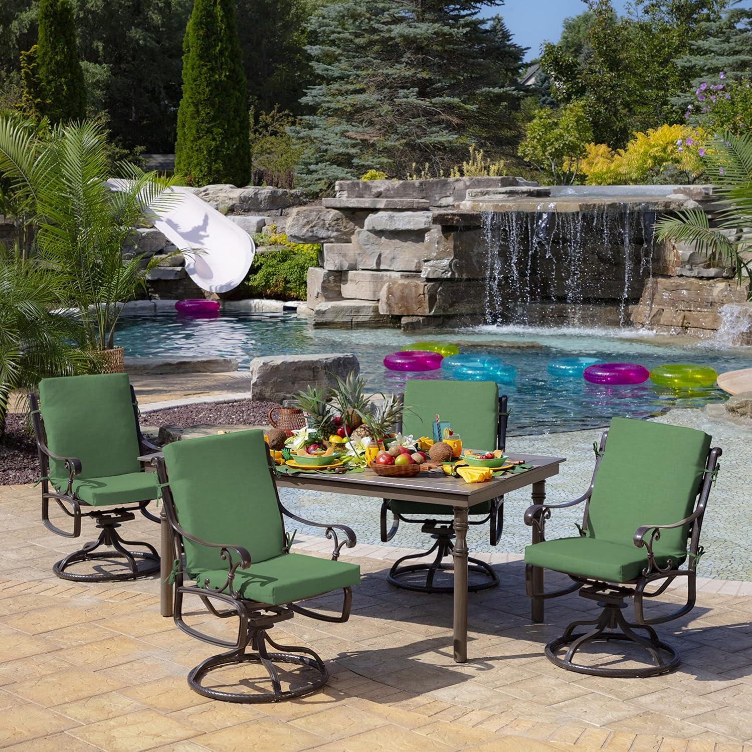 Moss Green Polyester Outdoor Highback Dining Chair Cushion