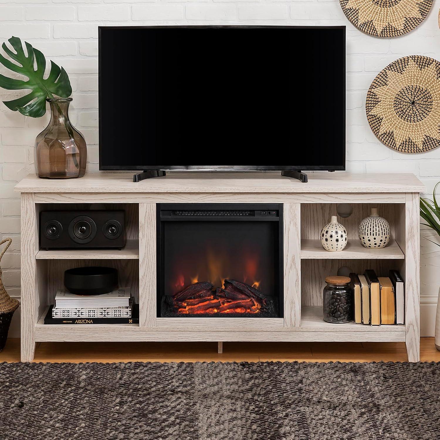 Walker Edison Traditional Fireplace TV Stand for TVs up to 64" - Whitewash