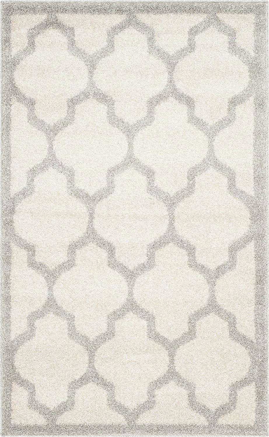 Reversible Geometric Beige & Light Grey Wool-Cotton Blend Rug 30"