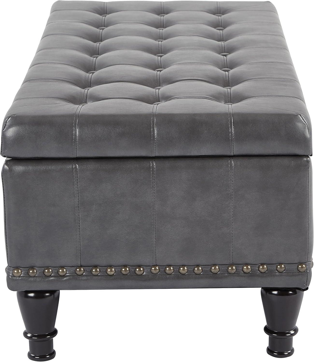 Caldwell Tufted Grey Bonded Leather Storage Ottoman