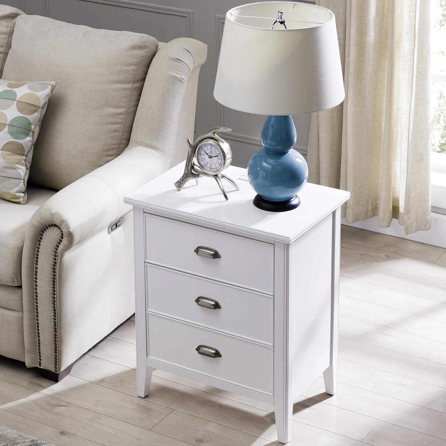 Laurent Collection Hardwood Bedroom Night Stand with Top Drawer, Door and 2-plug Electrical Outlet