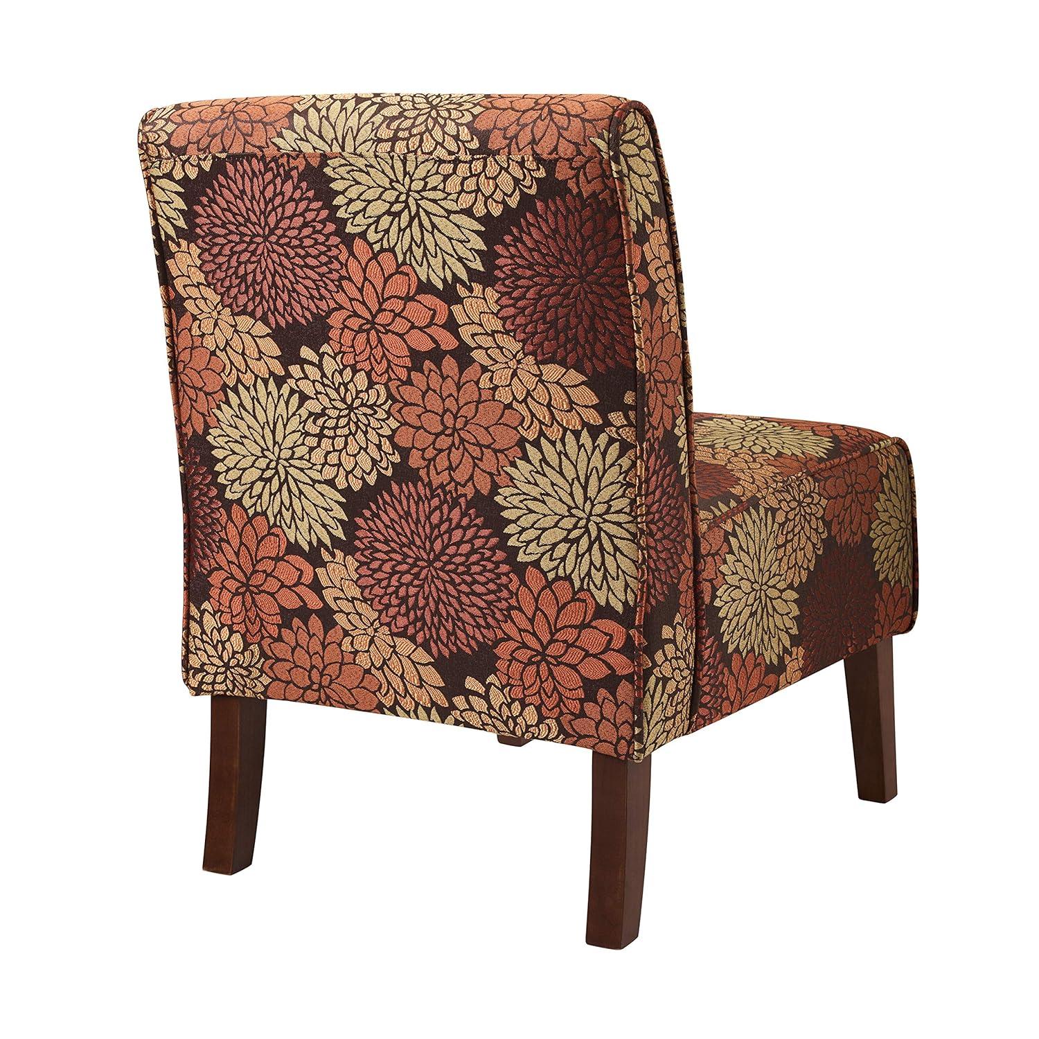 Linon Coco Harvest Upholstered Tufted Accent Chair in Rust/Orange Floral Fabric