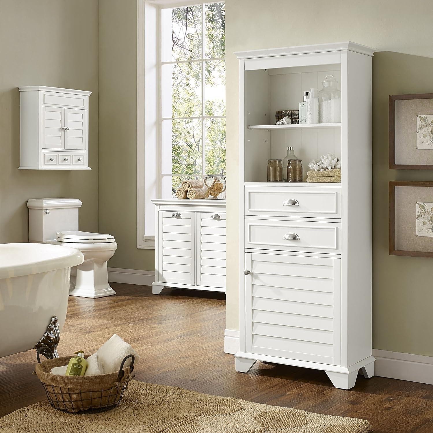 White Tall Bathroom Cabinet with Adjustable Shelving