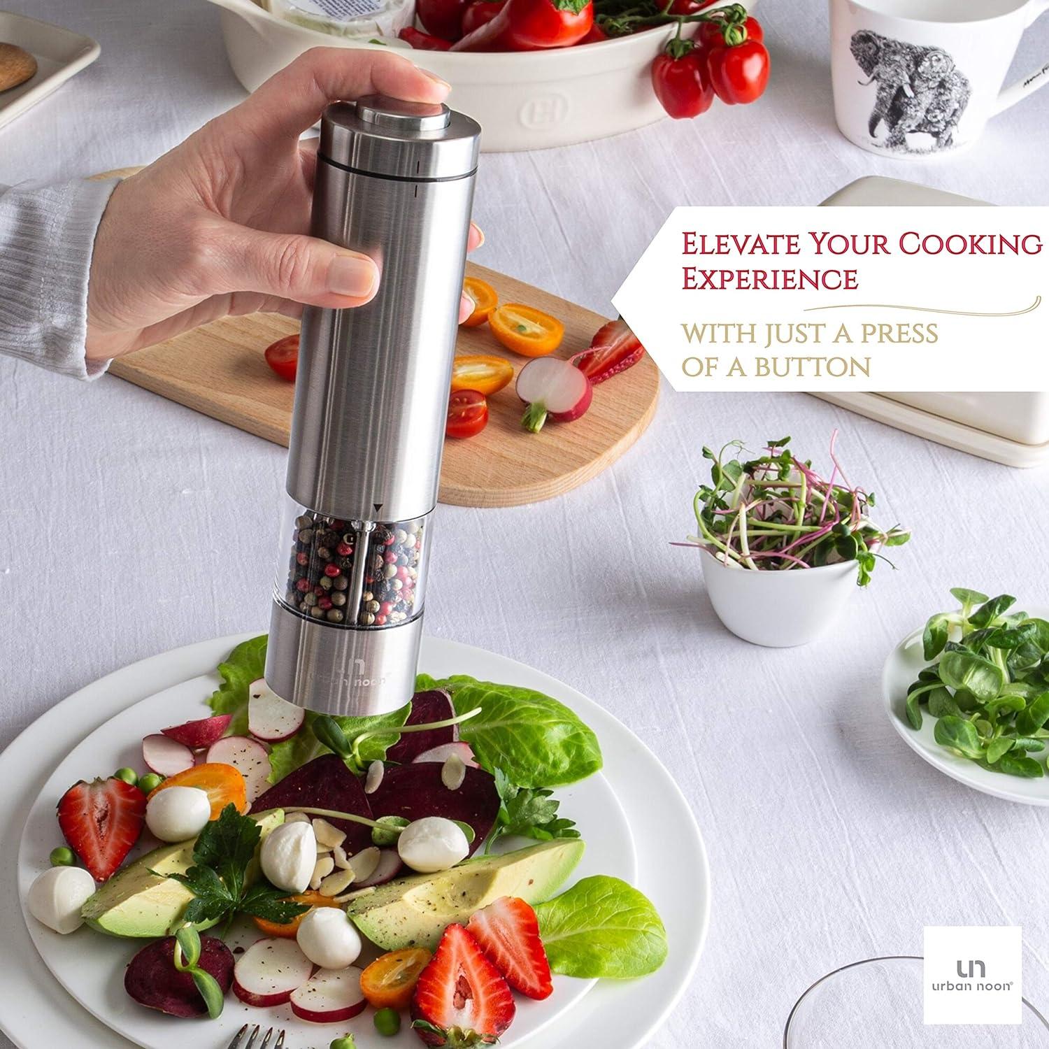 Stainless Steel Electric Salt and Pepper Grinder Set with LED Light