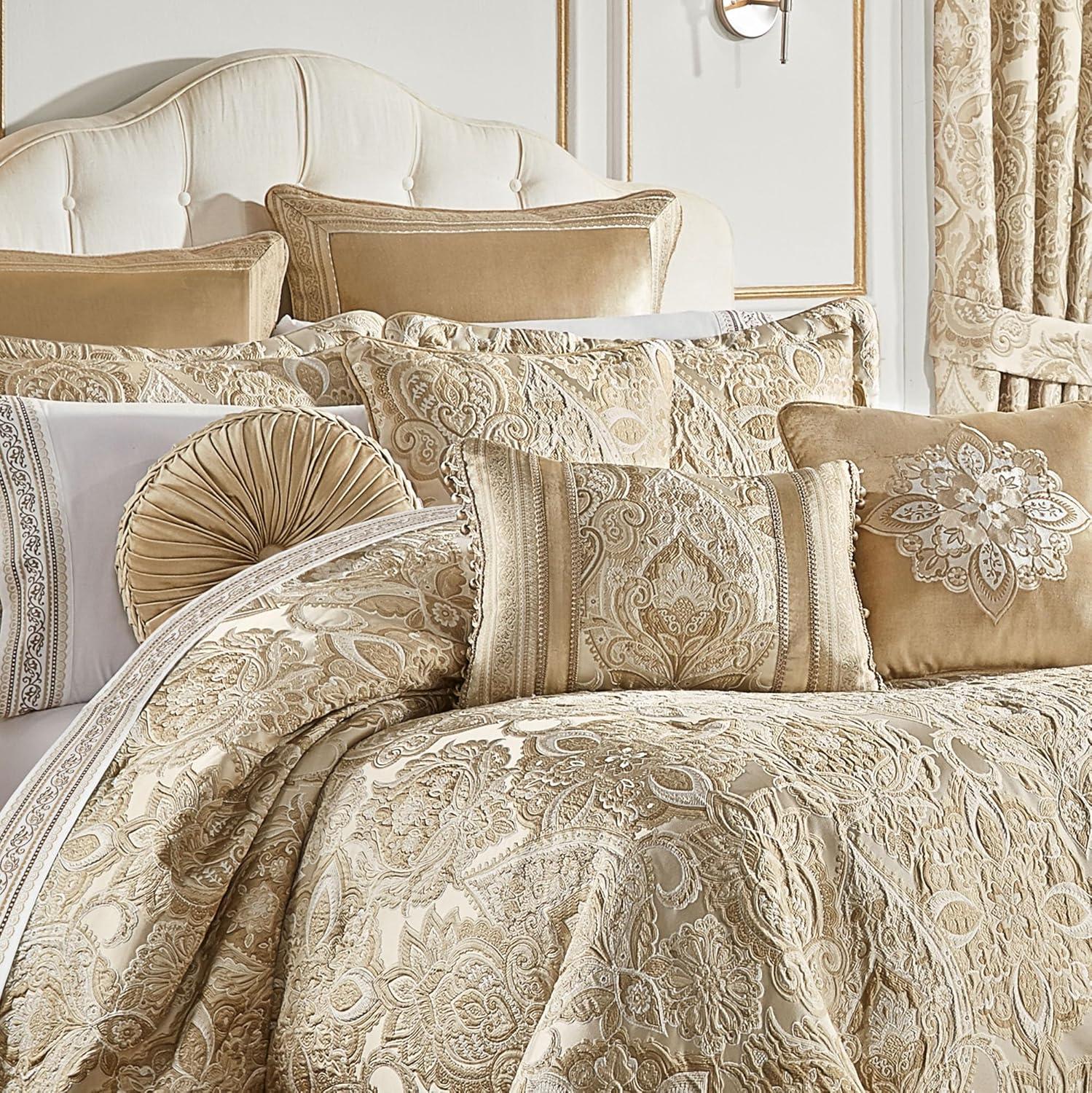 Albany Luxury Bedding | Soothing Neutral Tones of Champagne and Ivory | Jacobean Floral Inspired Damask, Medallions, and Stripes | 3 Piece Bed Set Includes Oversized Queen Bedspread & 2 Standard Shams