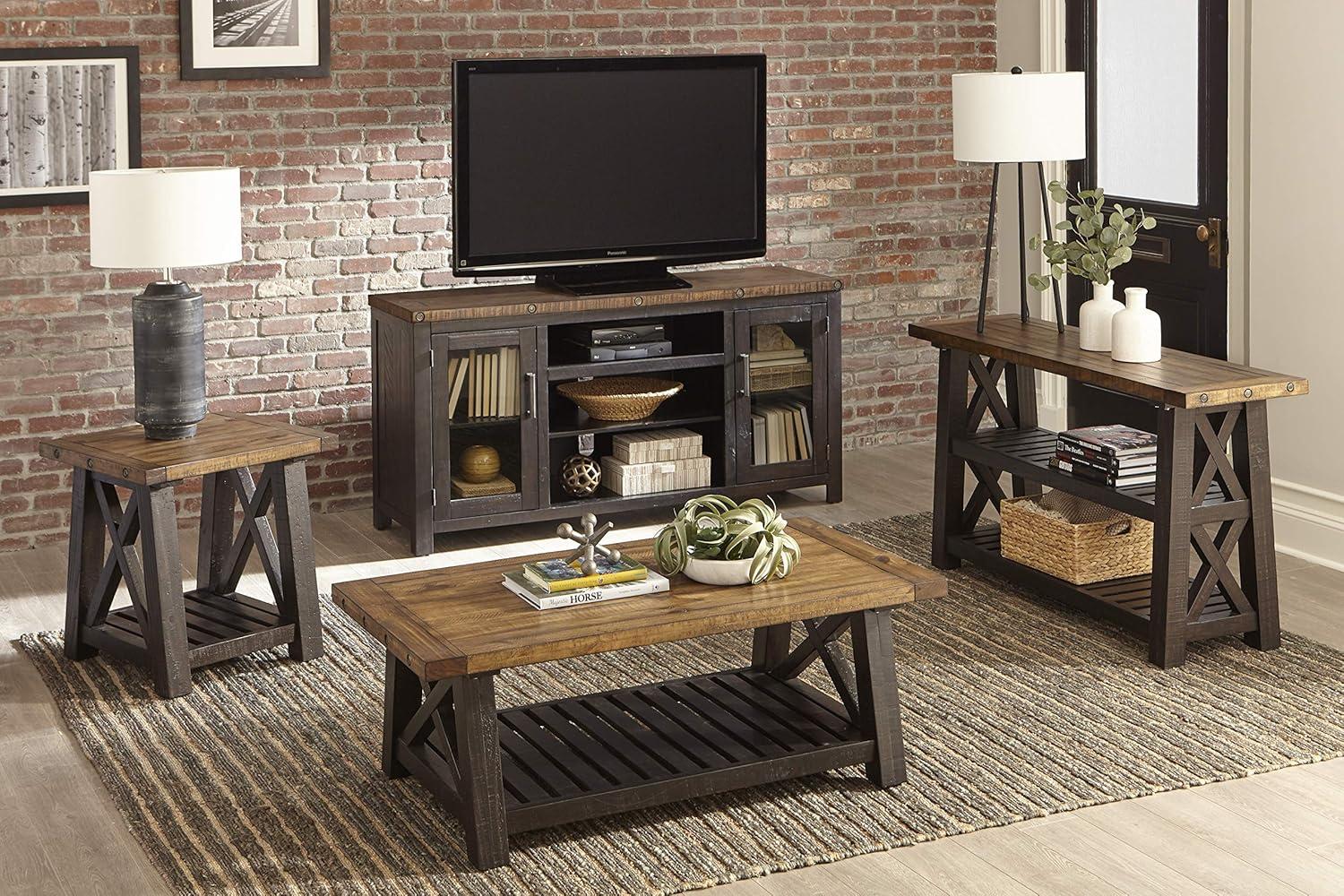 TV Stand with 2 Doors and Open Cubbies, Brown and Black- Saltoro Sherpi