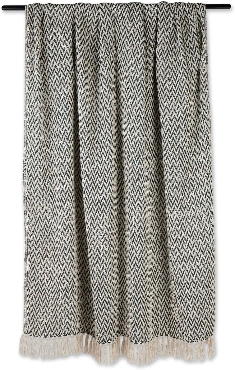 Hunter Green Zig-Zag Woven Cotton Throw Blanket 50"x60"