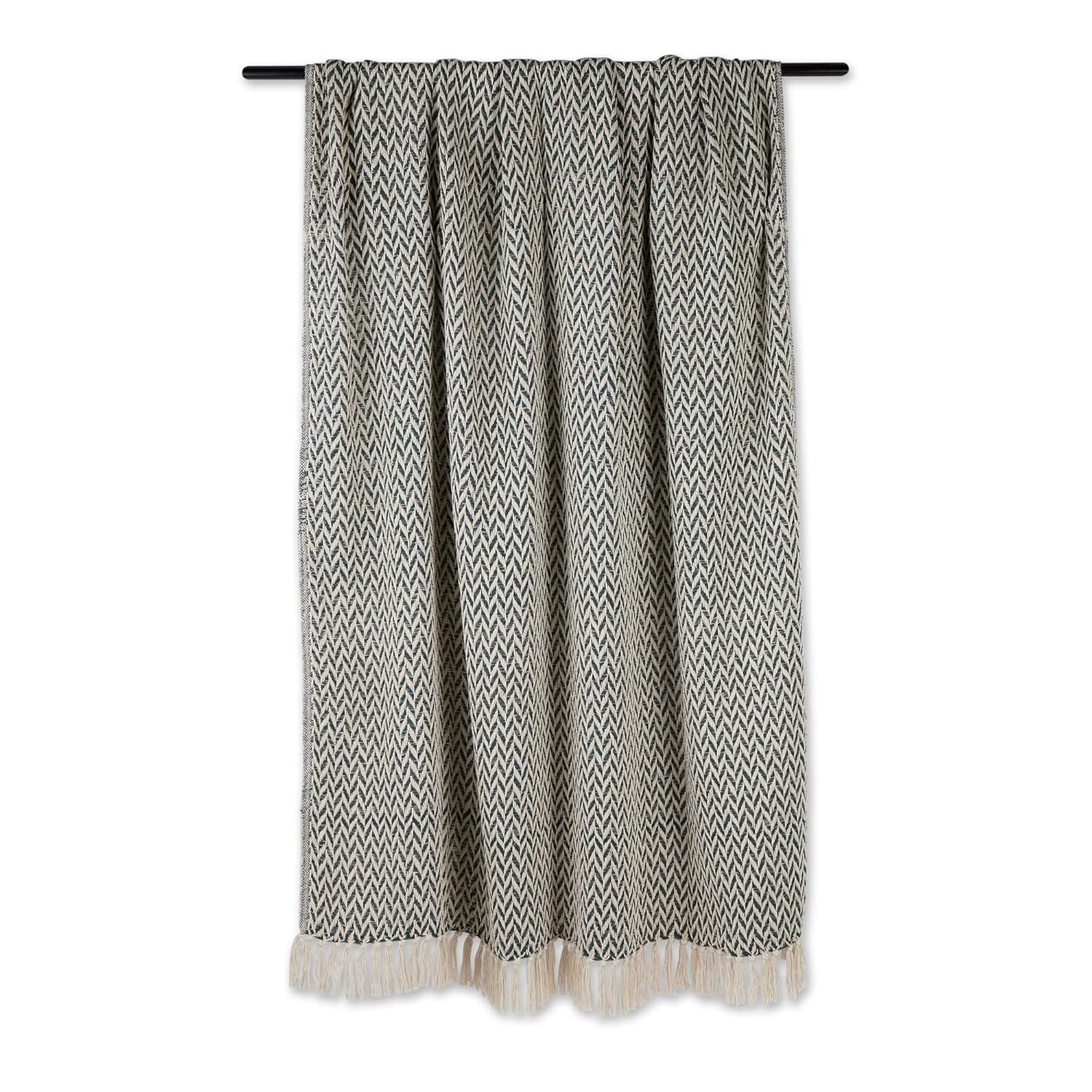 50"x60" Zig-Zag Throw Blanket Hunter Green - Design Imports: Woven Cotton, Fringe Trim