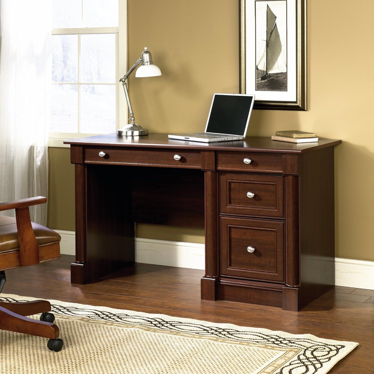 Select Cherry Wood Computer Desk with Drawers and Keyboard Tray