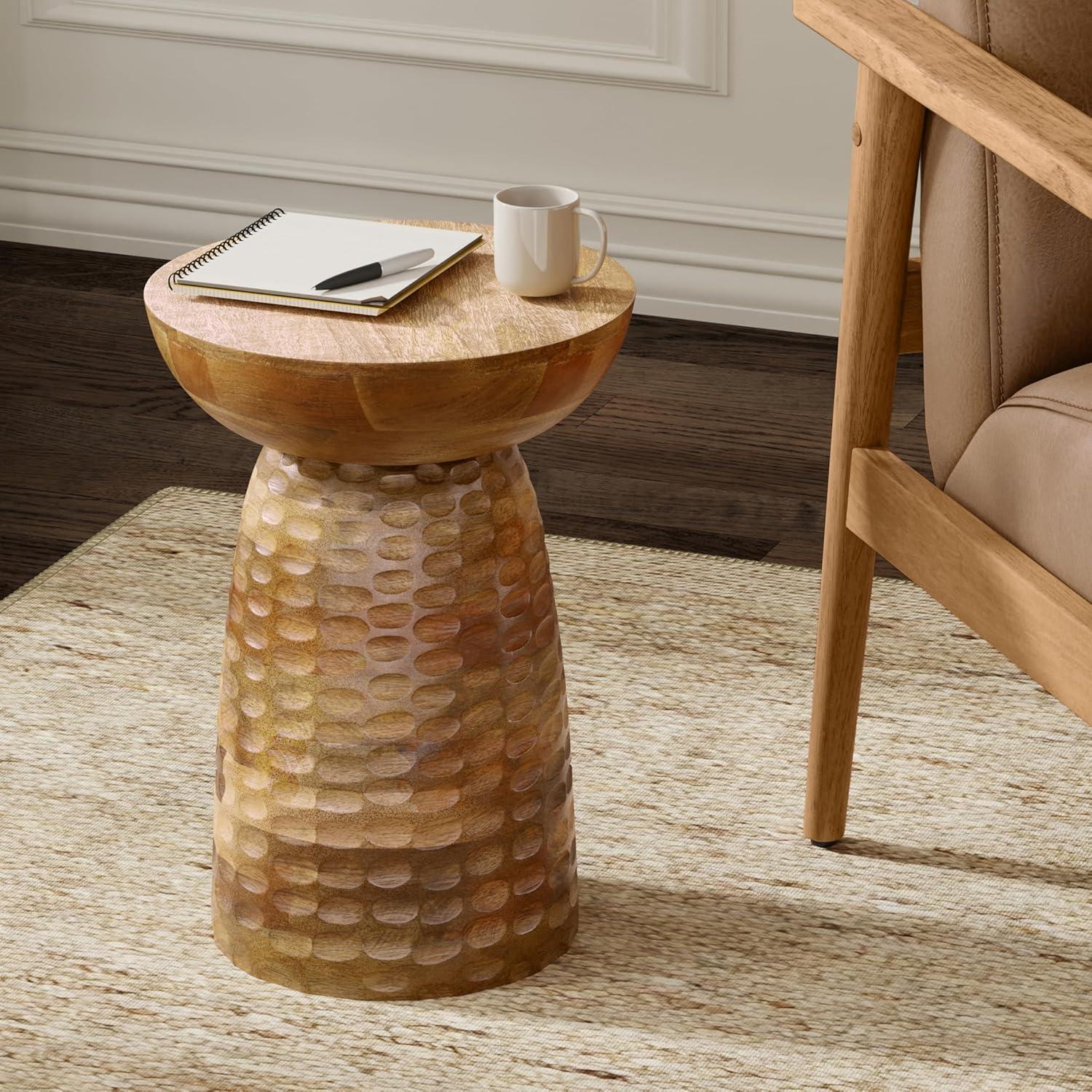 Simpli Home Boyd Solid Mango Wood Contemporary Accent Table with Textured Finish, Fully Assembled