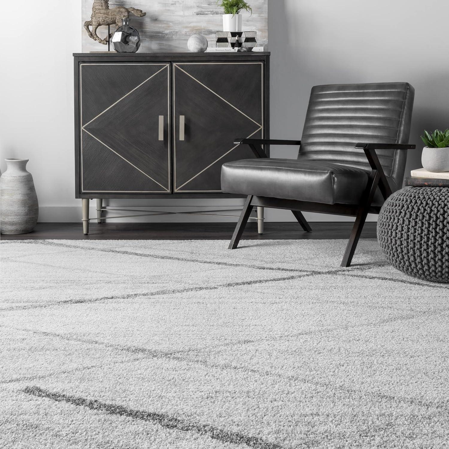 Thigpen Gray Abstract 6' Square Synthetic Area Rug