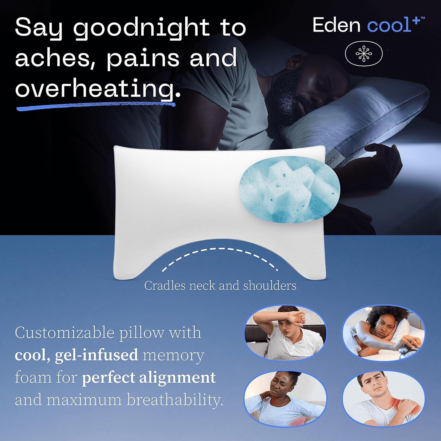 Coop Home Goods The Eden Cool+ Crescent Adjustable Pillow, King Size Plus Memory Foam with Cooling Gel, Neck Support, Back or Side Sleeper Pillow