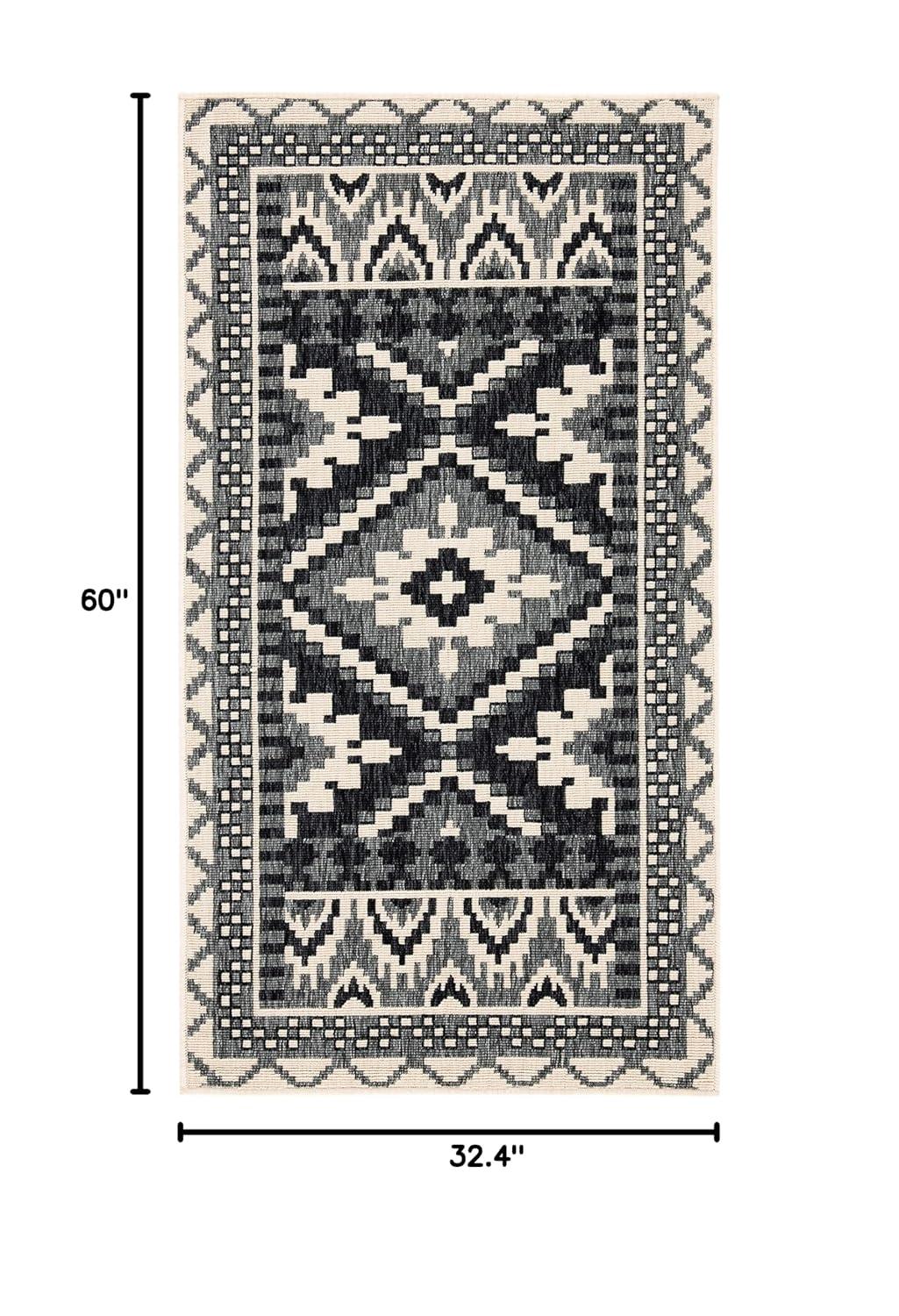 Veranda VER096 Power Loomed Indoor/Outdoor Accent Rug - Black/Beige - 2'7"x5' - Safavieh