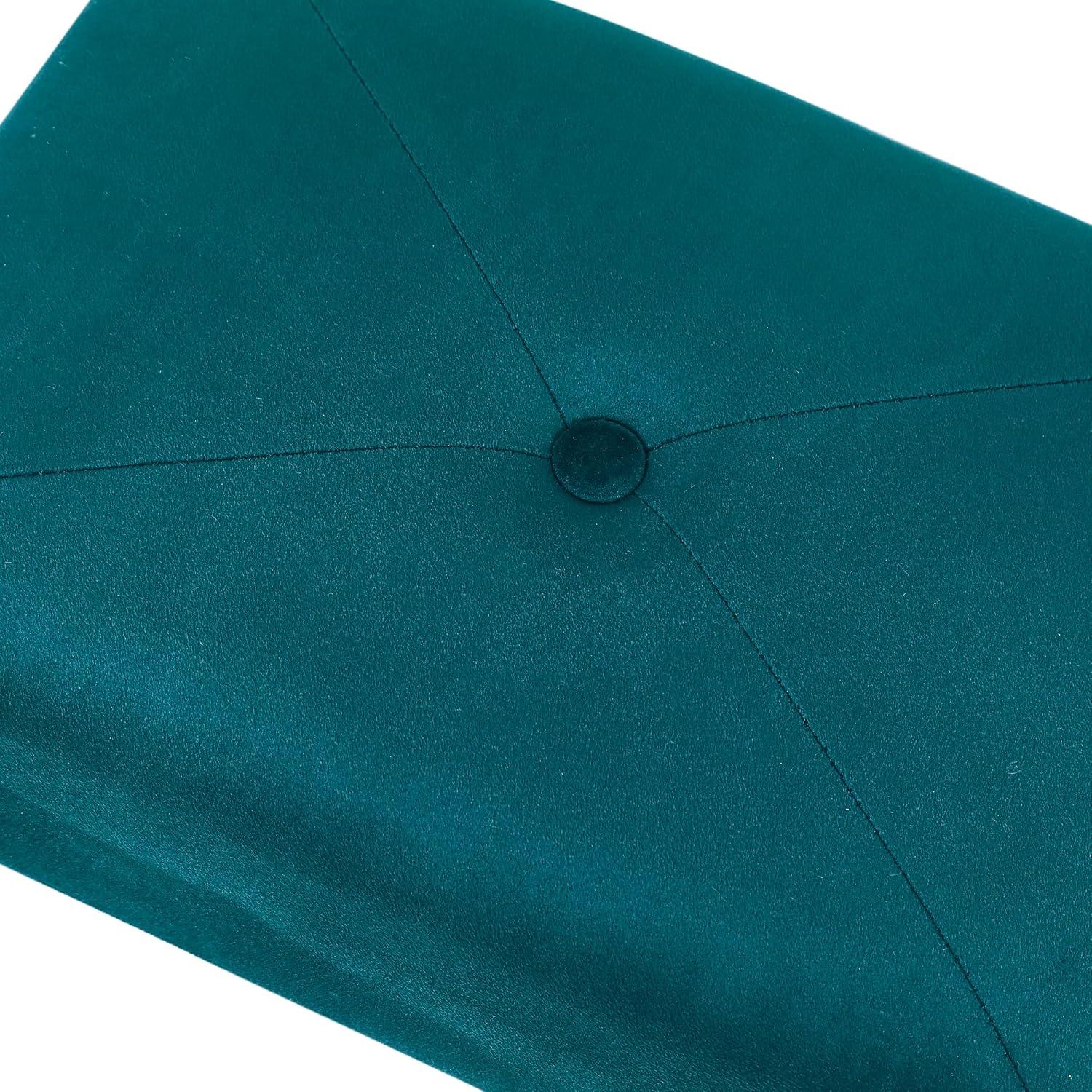 Adeco 14.5" Velvet Small Footstool Ottoman for Footrest, Modern Rectangle Step Stool Extra Seating with Non-Skid Plastic Legs for Living Room, Couch, Entryway, Green and Blue