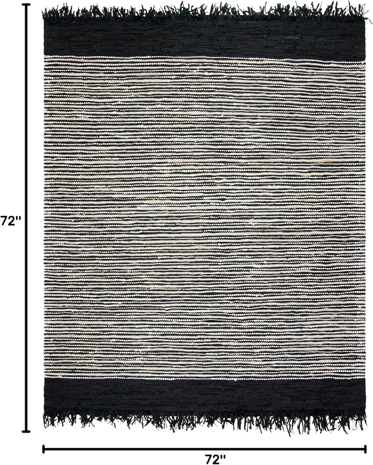 SAFAVIEH Vintage Leather Aaron Stripe Fringed Area Rug, Black/Multi, 6' x 6' Square