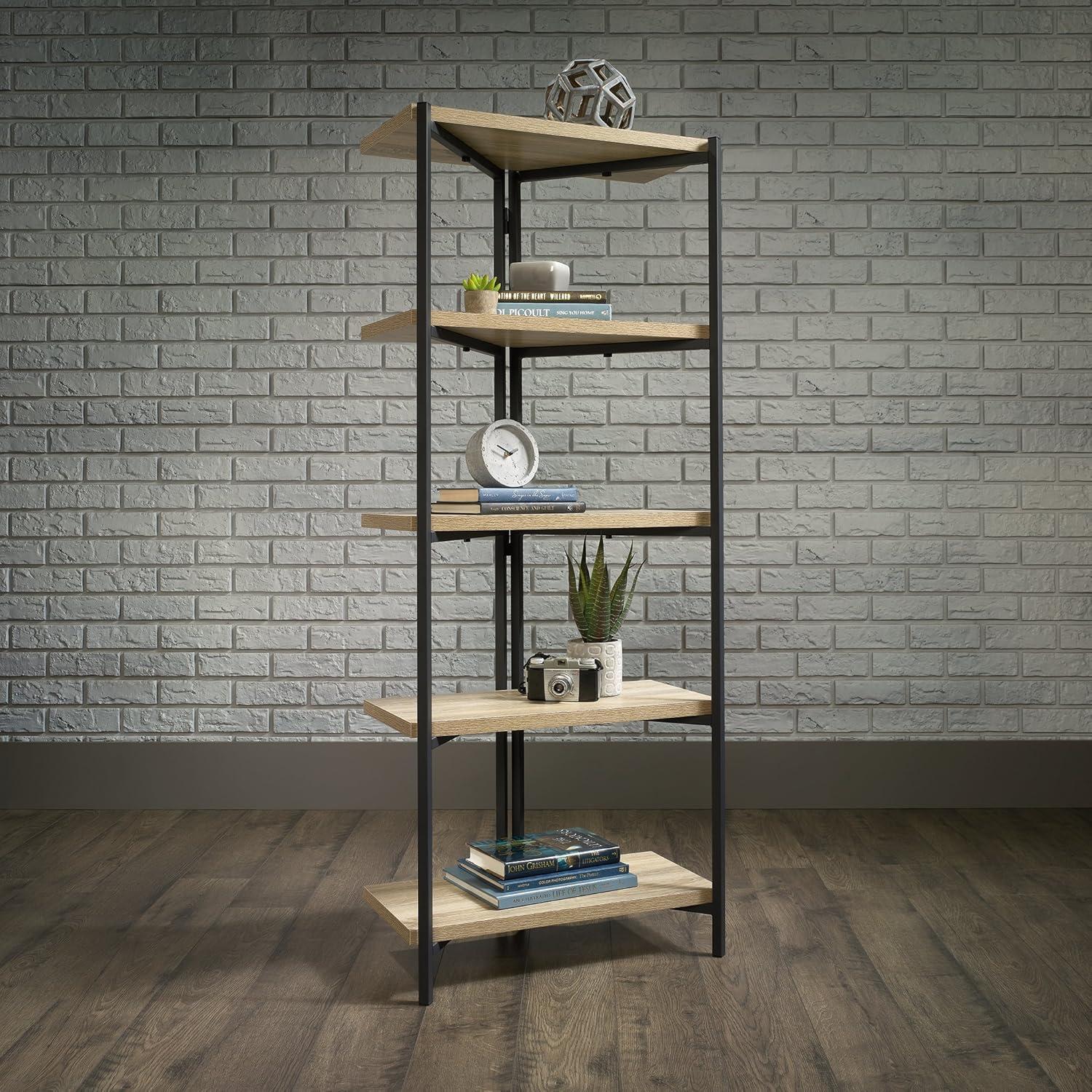 17 Stories North Avenue Industrial Bookcase With Charter Oak Finish - Multi-Purpose Shelf For Books, Photos, And Collectibles