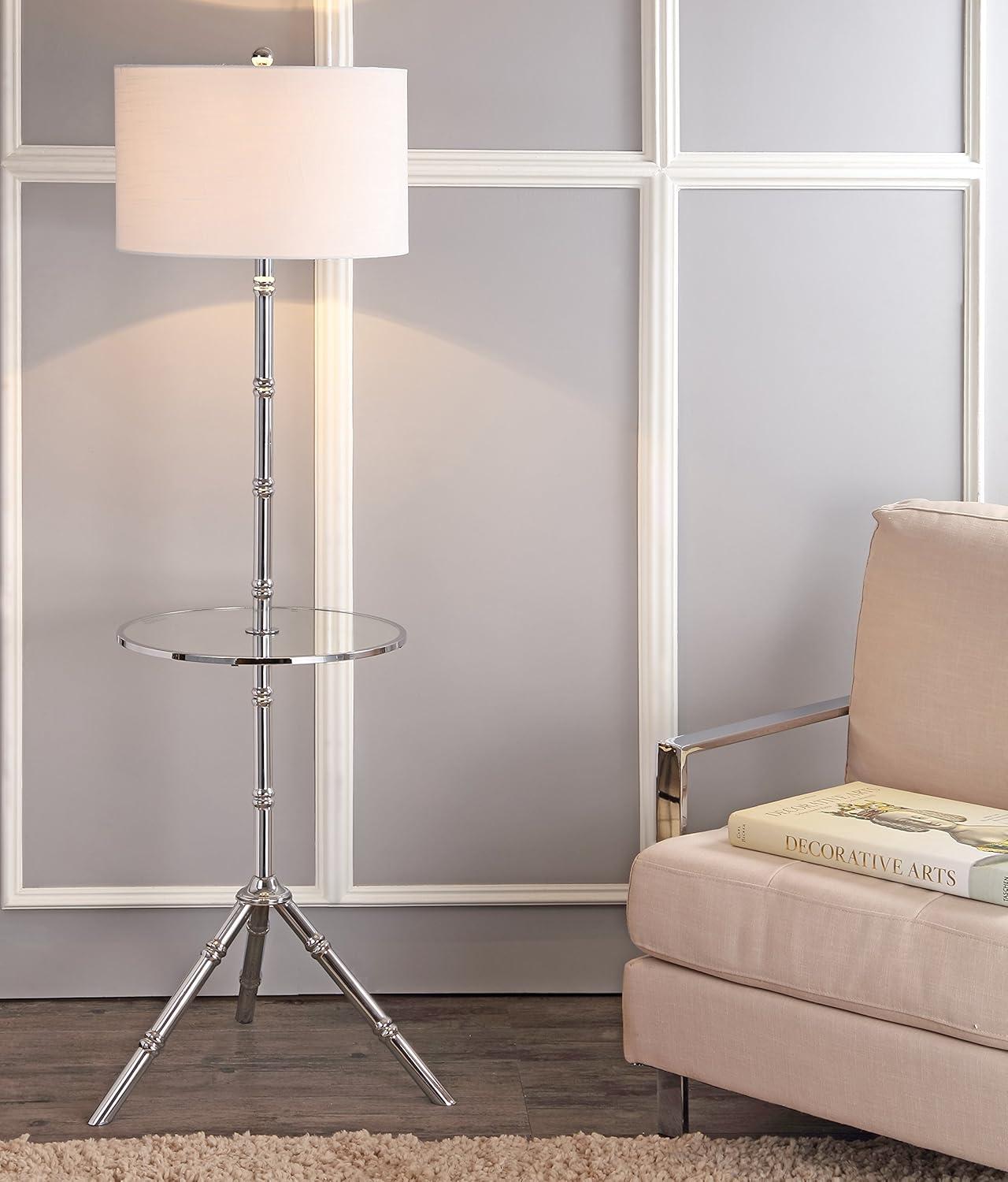 Chrome Tripod Floor Lamp with Drum Shade and Table