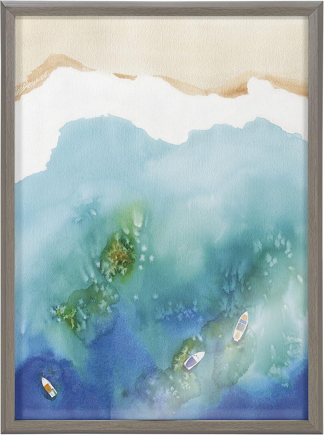 18" x 24" Blake Voyage Framed Printed Glass by Janet Meinke-Lau - Kate & Laurel: Coastal Nautical Decor, Modern Wall Art