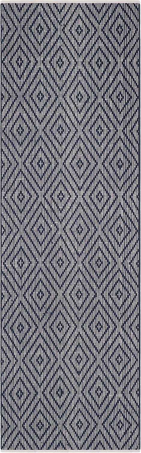 Navy and Ivory Cotton Flat Woven Reversible Rug