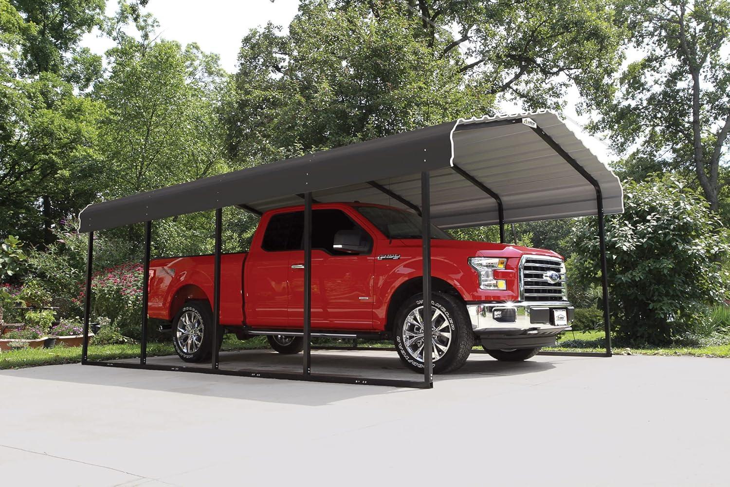 Arrow Steel Carport, 12 ft. x 20 ft. x 7 ft. Galvanized Black/Charcoal